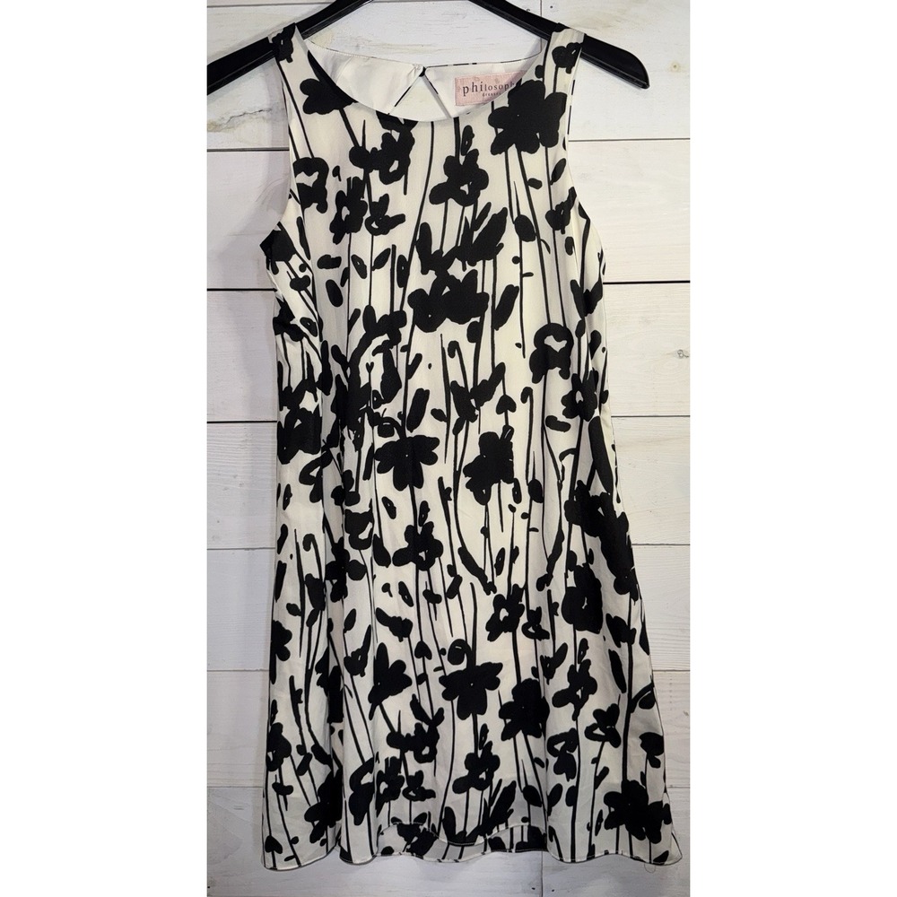 Philosophy Sleeveless Dress White Black Floral Abstract Print Size XS Open Back